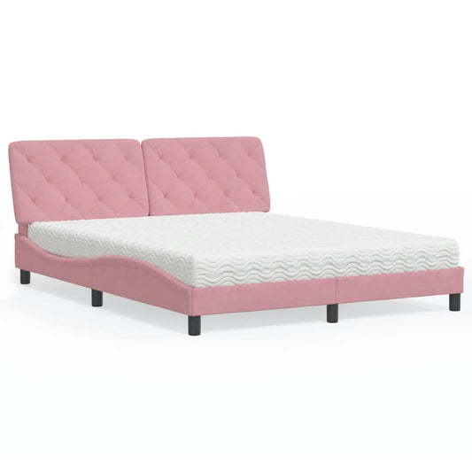 vidaXL Cama con colchón terciopelo rosa 160x200 cm