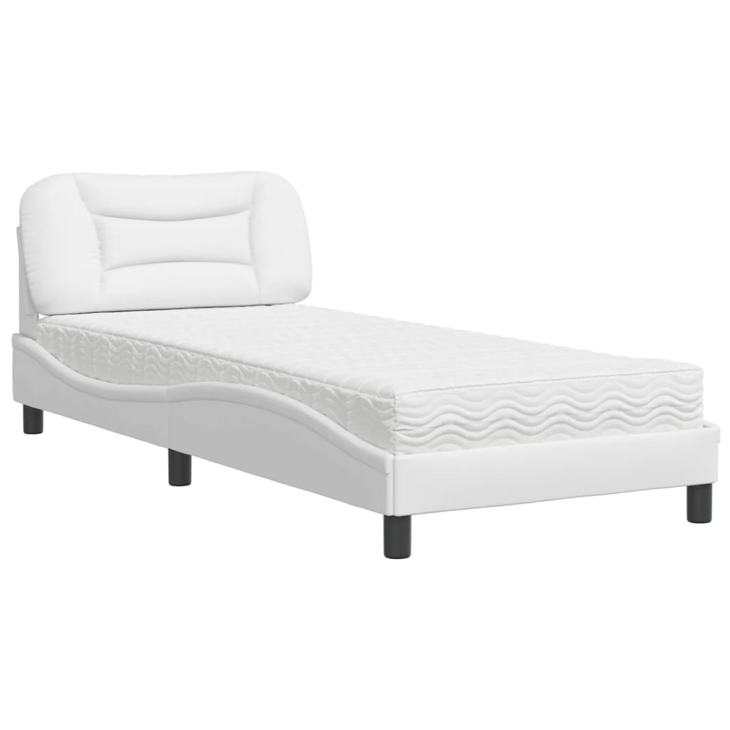 vidaXL Cama con colchón cuero sintético blanco 90x200 cm