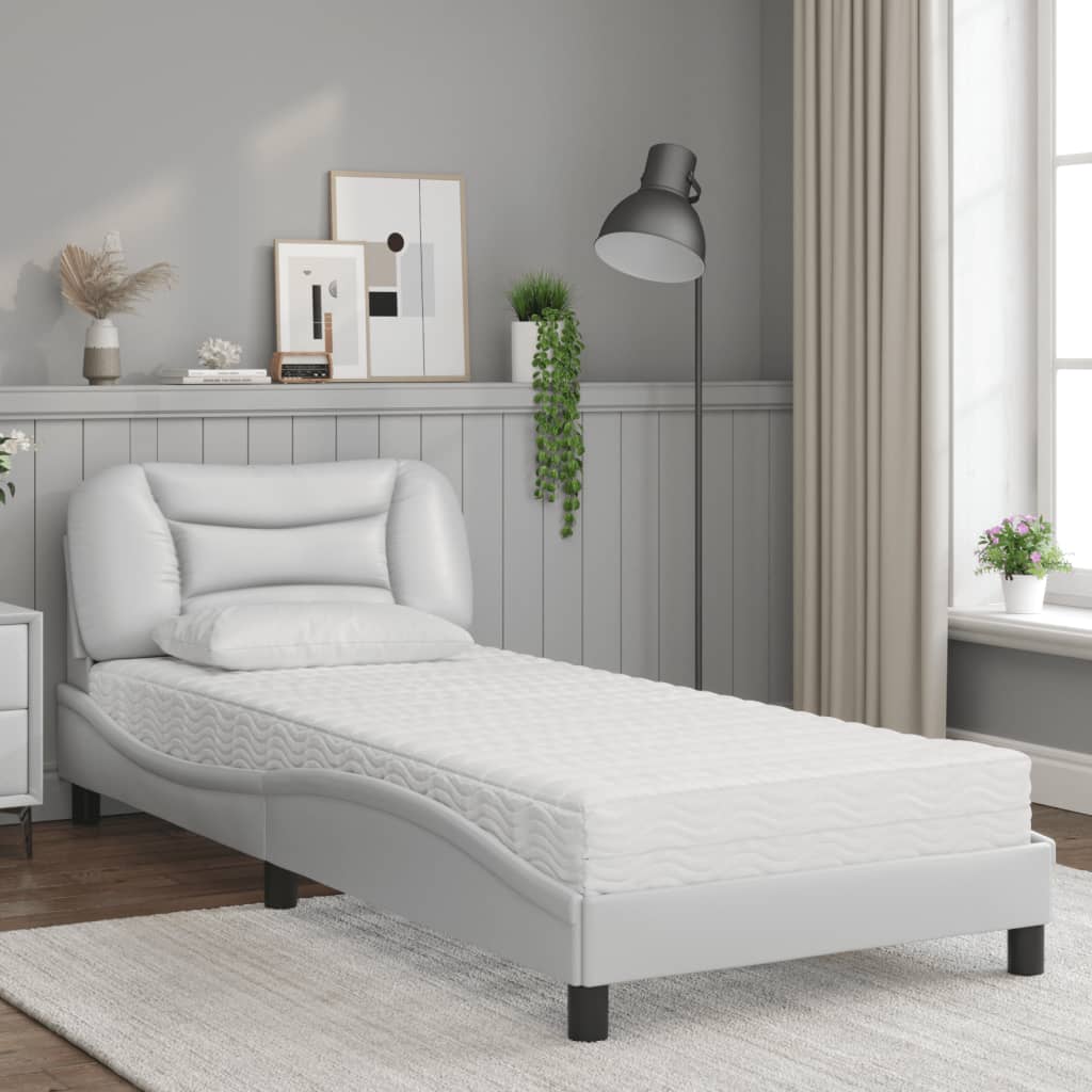 vidaXL Cama con colchón cuero sintético blanco 90x200 cm