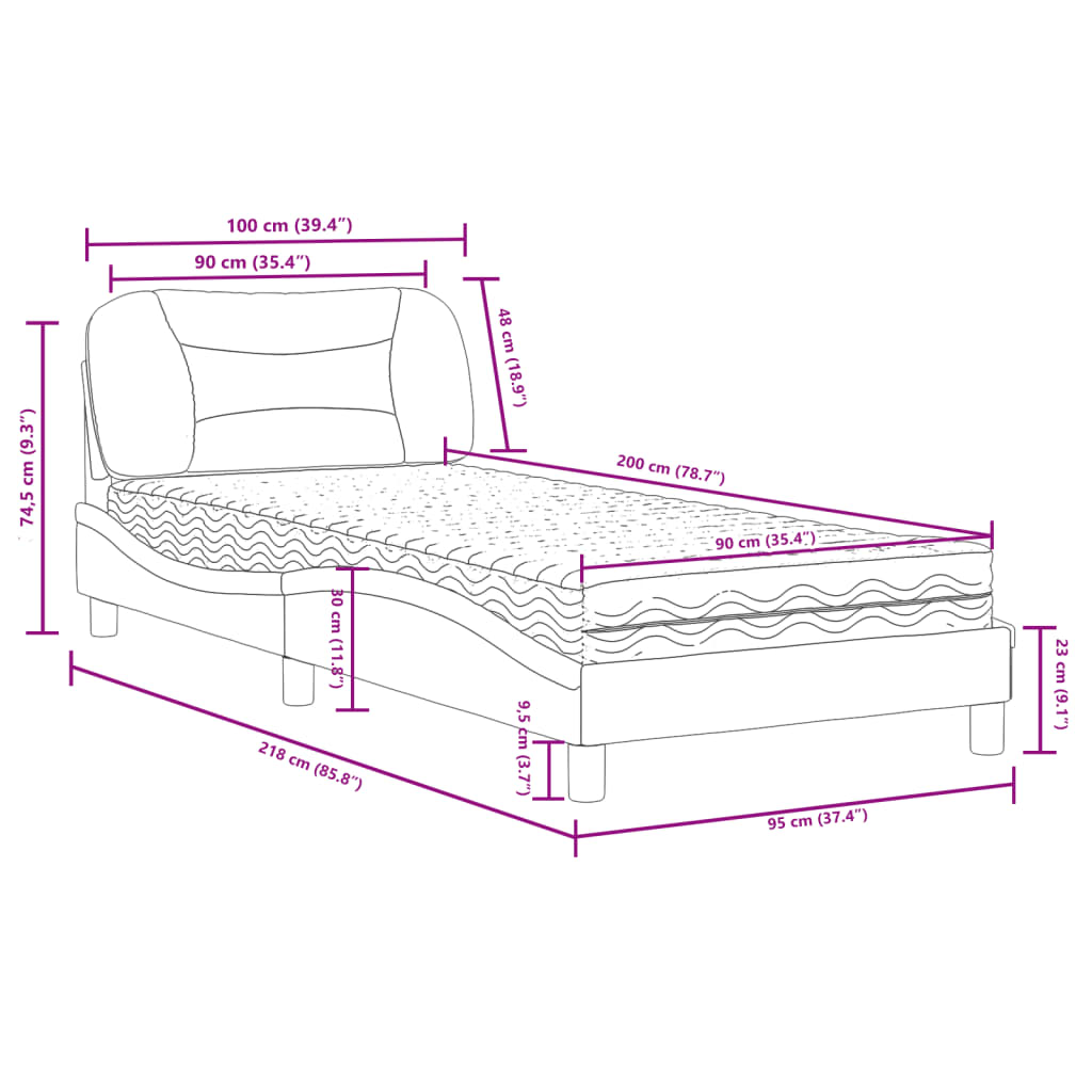 vidaXL Cama con colchón cuero sintético blanco 90x200 cm