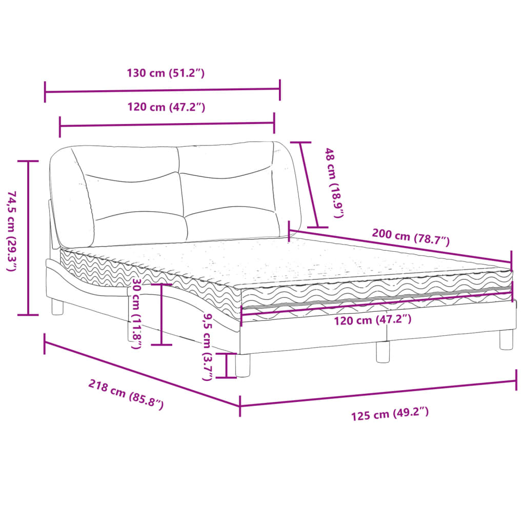 vidaXL Cama con colchón cuero sintético marrón 120x200 cm