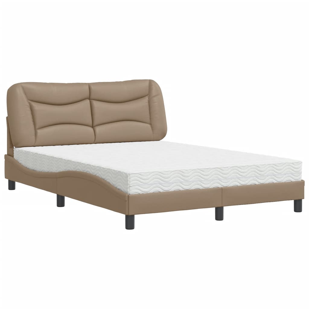 vidaXL Cama con colchón cuero sintético capuchino 120x200 cm