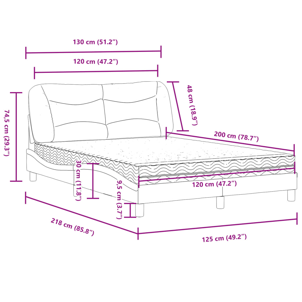 vidaXL Cama con colchón cuero sintético capuchino 120x200 cm