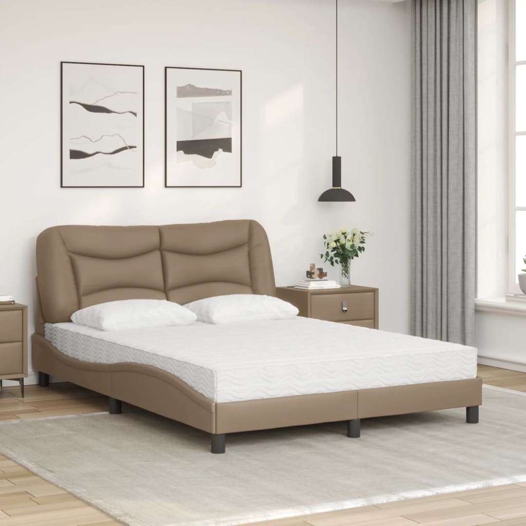 vidaXL Cama con colchón cuero sintético capuchino 140x200 cm