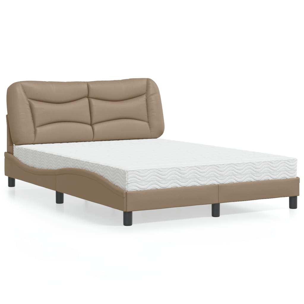 vidaXL Cama con colchón cuero sintético capuchino 140x200 cm