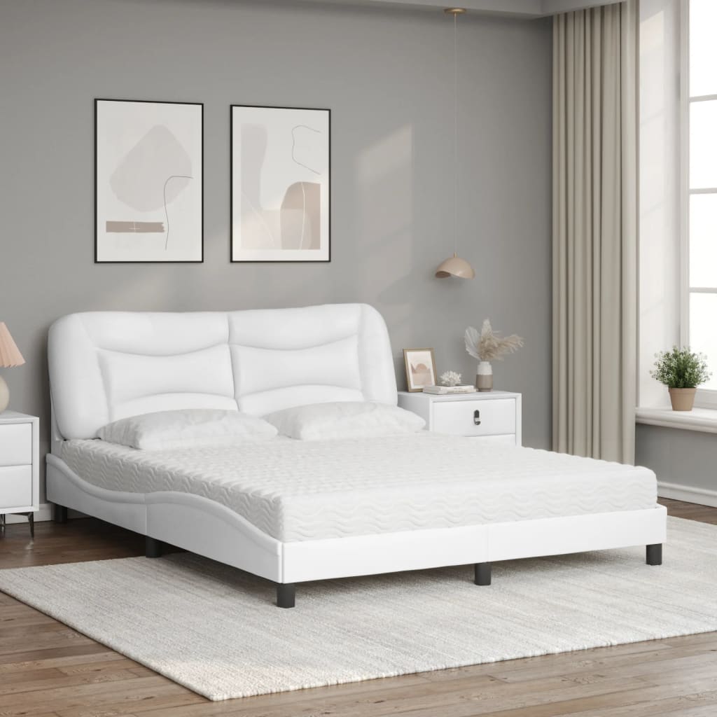 vidaXL Cama con colchón cuero sintético blanco 160x200 cm