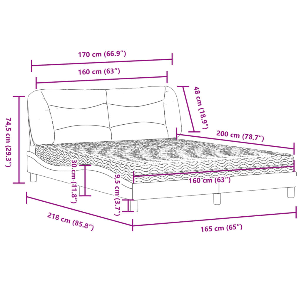 vidaXL Cama con colchón cuero sintético blanco 160x200 cm