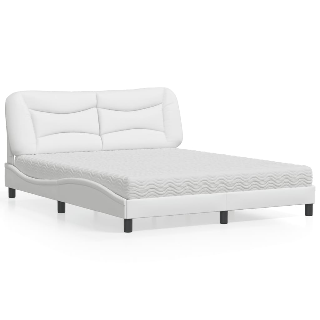 vidaXL Cama con colchón cuero sintético blanco 160x200 cm