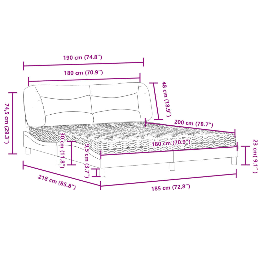 vidaXL Cama con colchón cuero sintético negro 180x200 cm