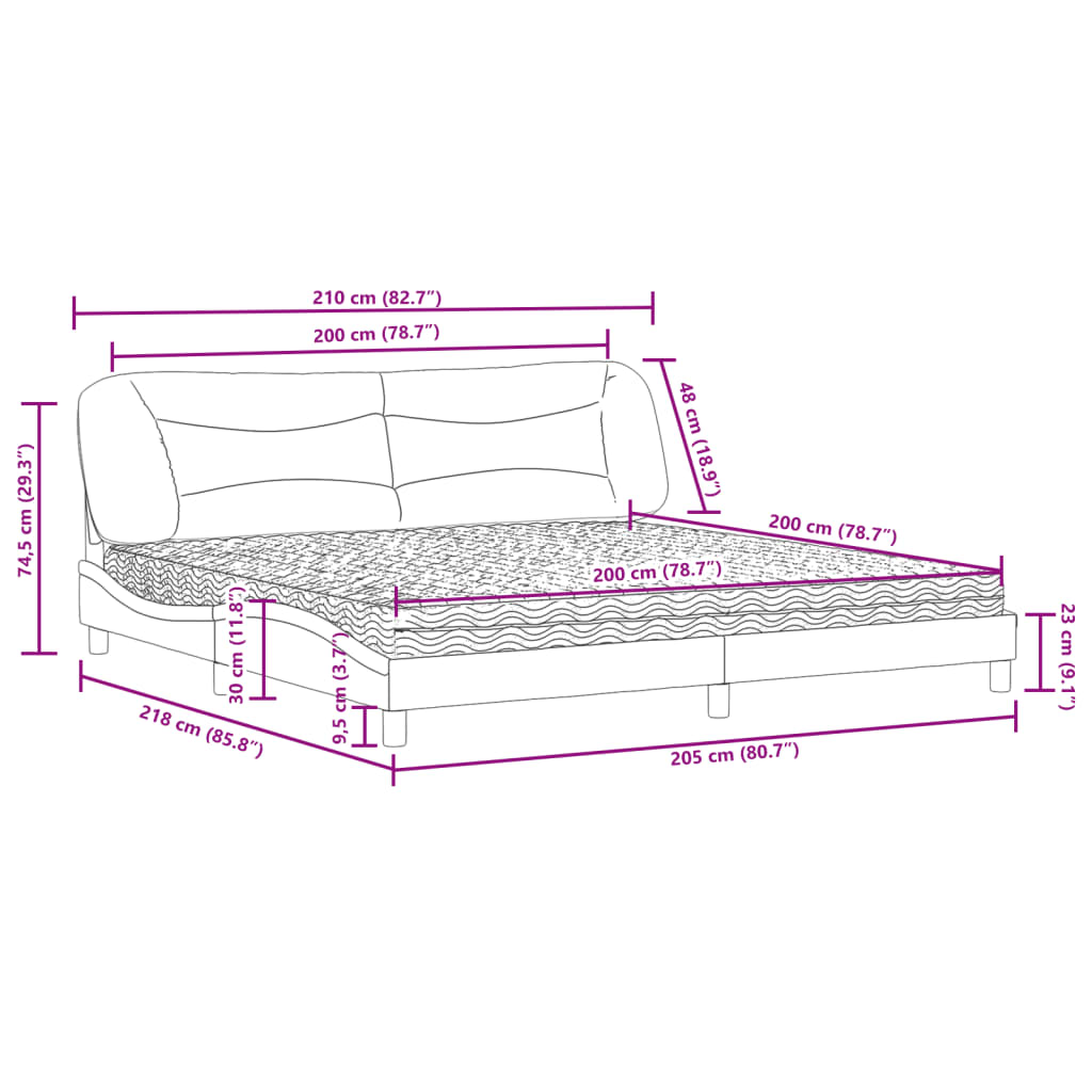 vidaXL Cama con colchón cuero sintético negro 200x200 cm