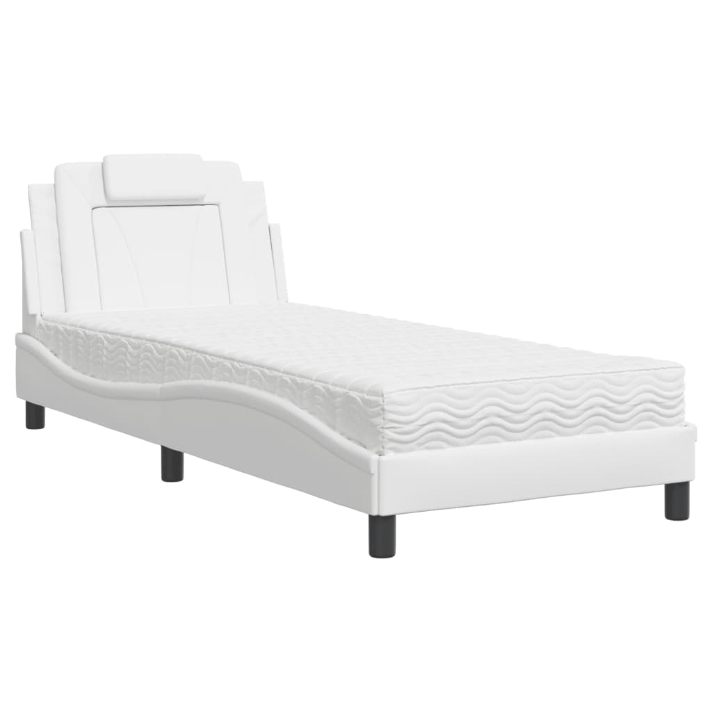 vidaXL Cama con colchón cuero sintético blanco 90x200 cm