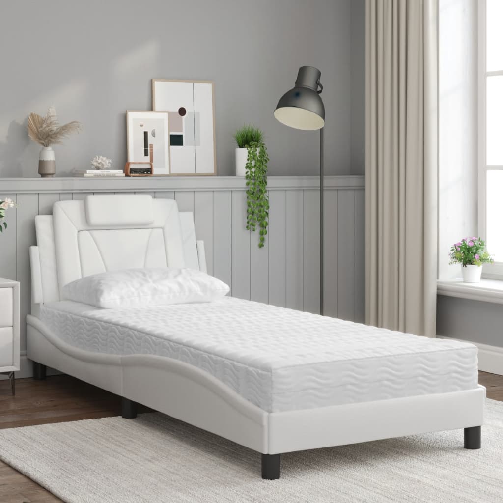 vidaXL Cama con colchón cuero sintético blanco 90x200 cm