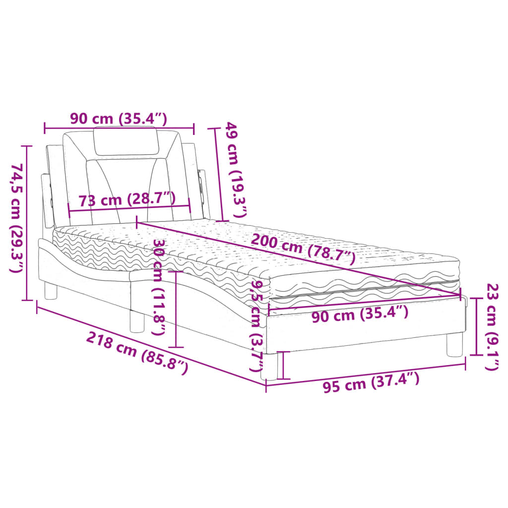 vidaXL Cama con colchón cuero sintético blanco 90x200 cm