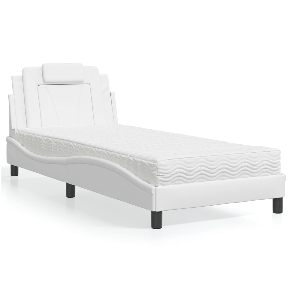 vidaXL Cama con colchón cuero sintético blanco 90x200 cm