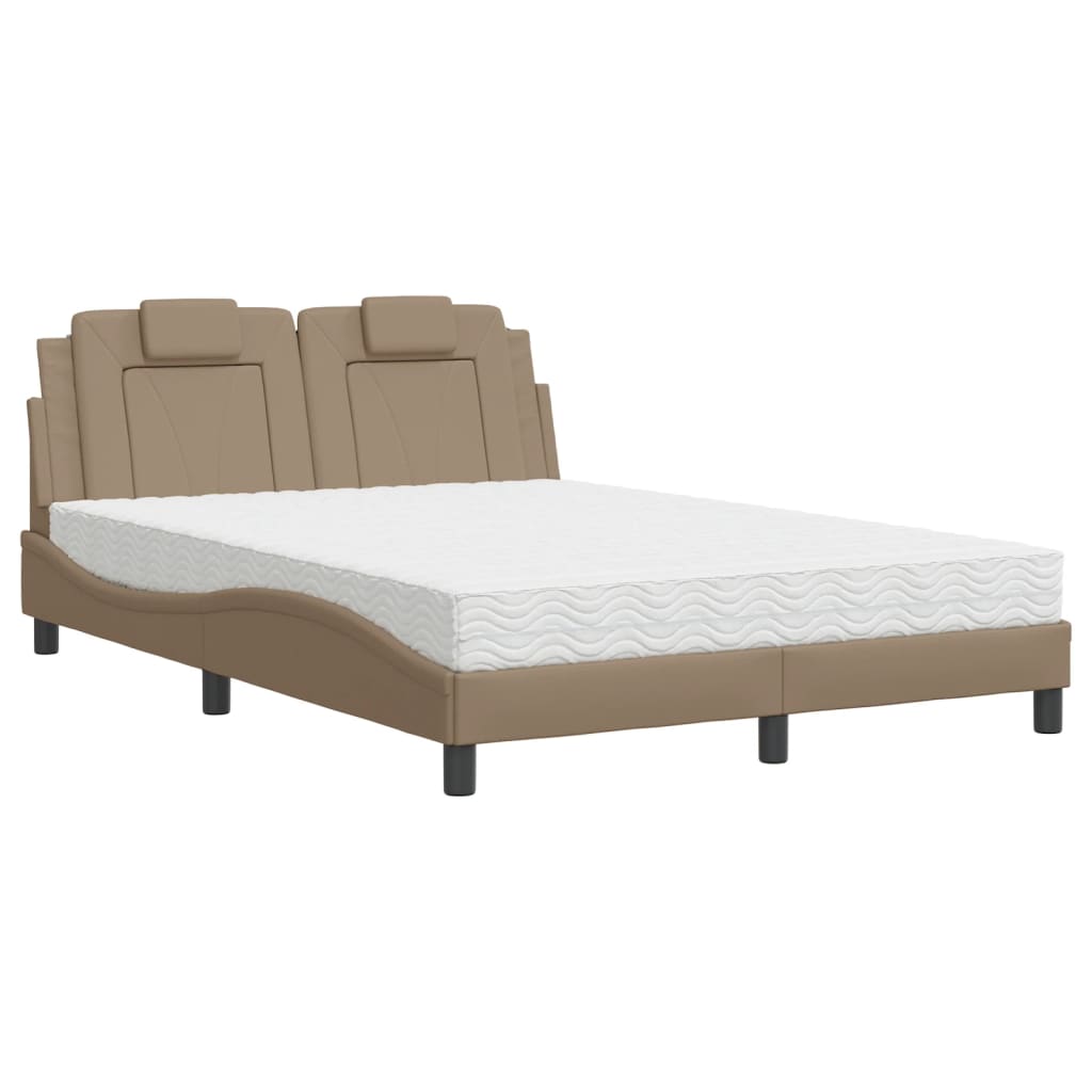 vidaXL Cama con colchón cuero sintético capuchino 120x200 cm