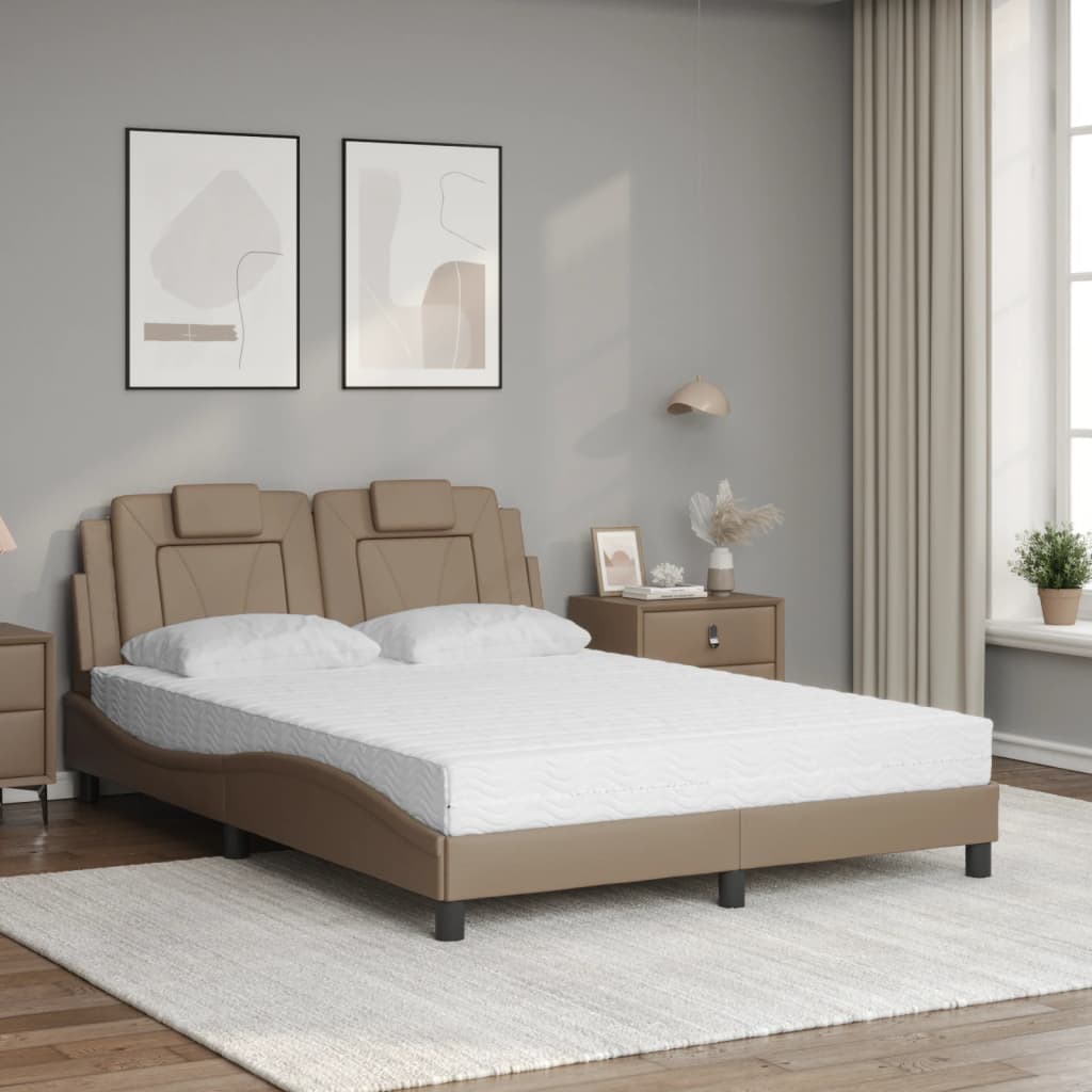 vidaXL Cama con colchón cuero sintético capuchino 120x200 cm