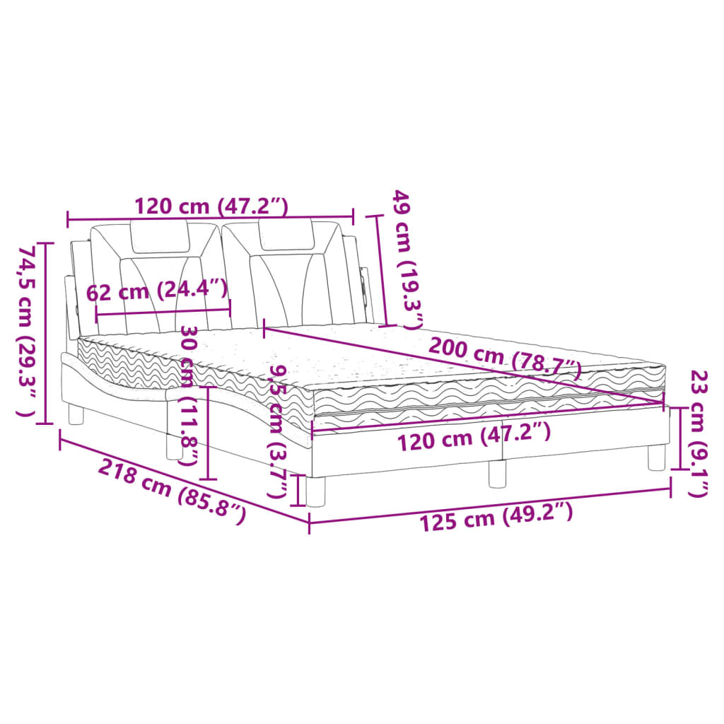 vidaXL Cama con colchón cuero sintético capuchino 120x200 cm