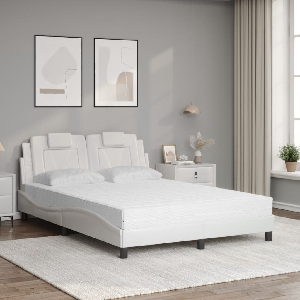 vidaXL Cama con colchón cuero sintético blanco 140x200 cm