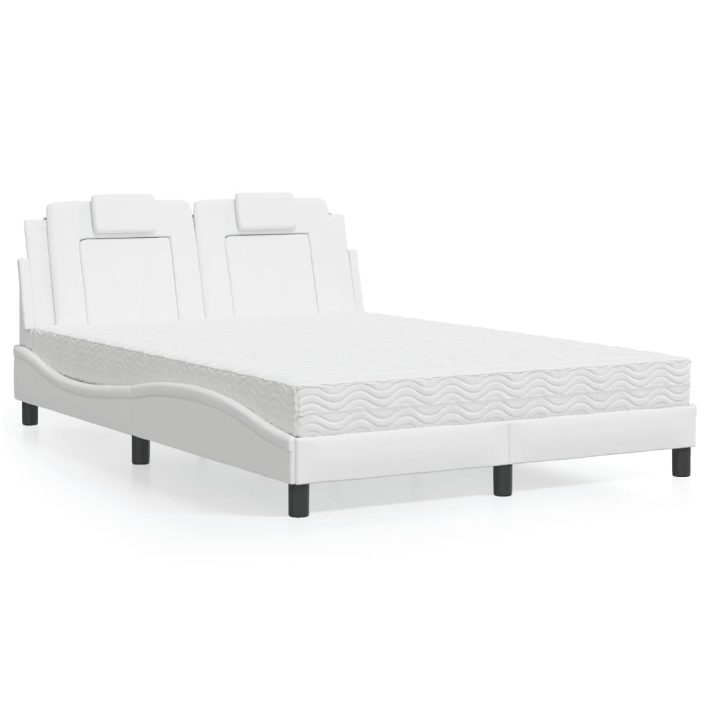 vidaXL Cama con colchón cuero sintético blanco 140x200 cm