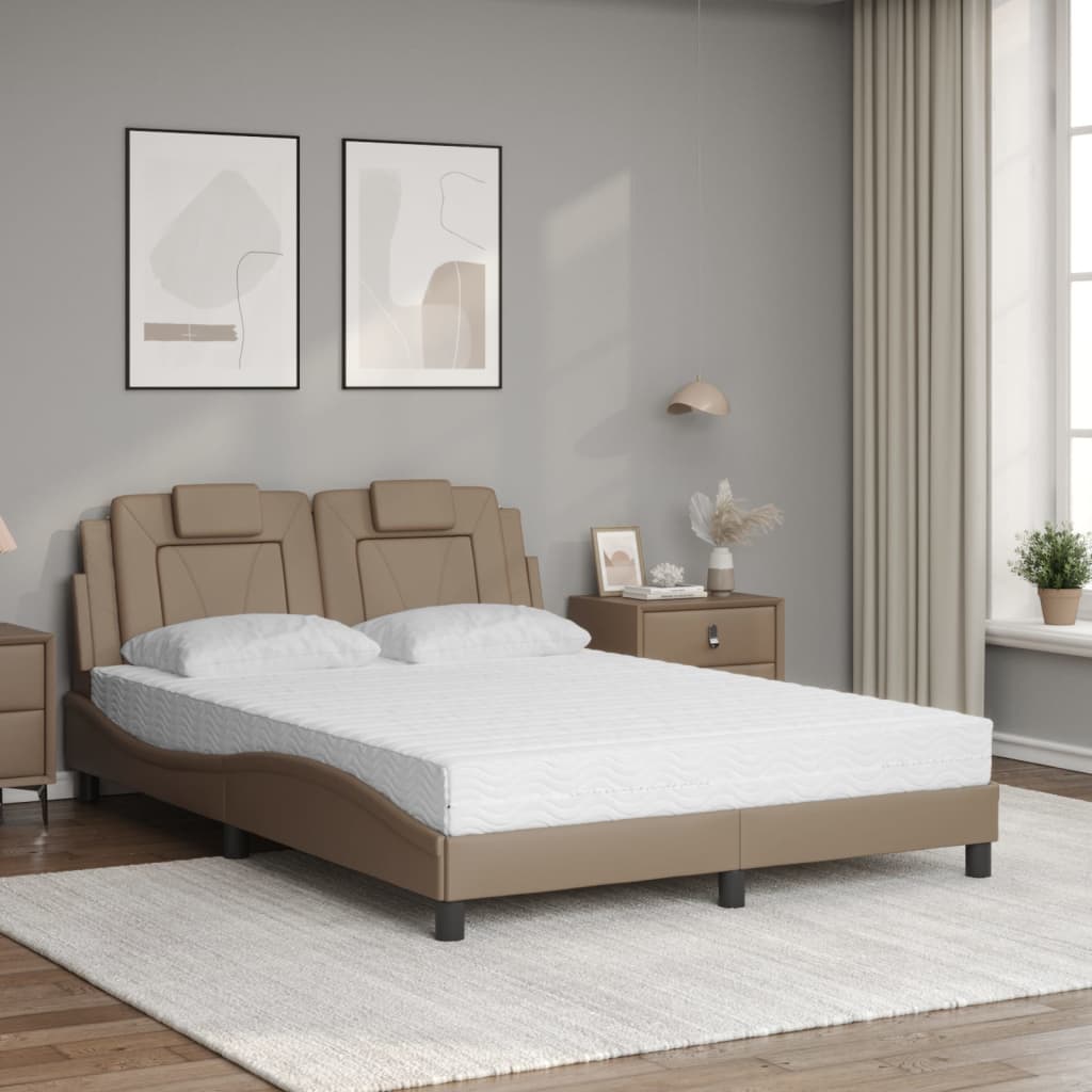 vidaXL Cama con colchón cuero sintético capuchino 140x200 cm