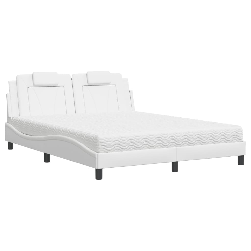 vidaXL Cama con colchón cuero sintético blanco 160x200 cm