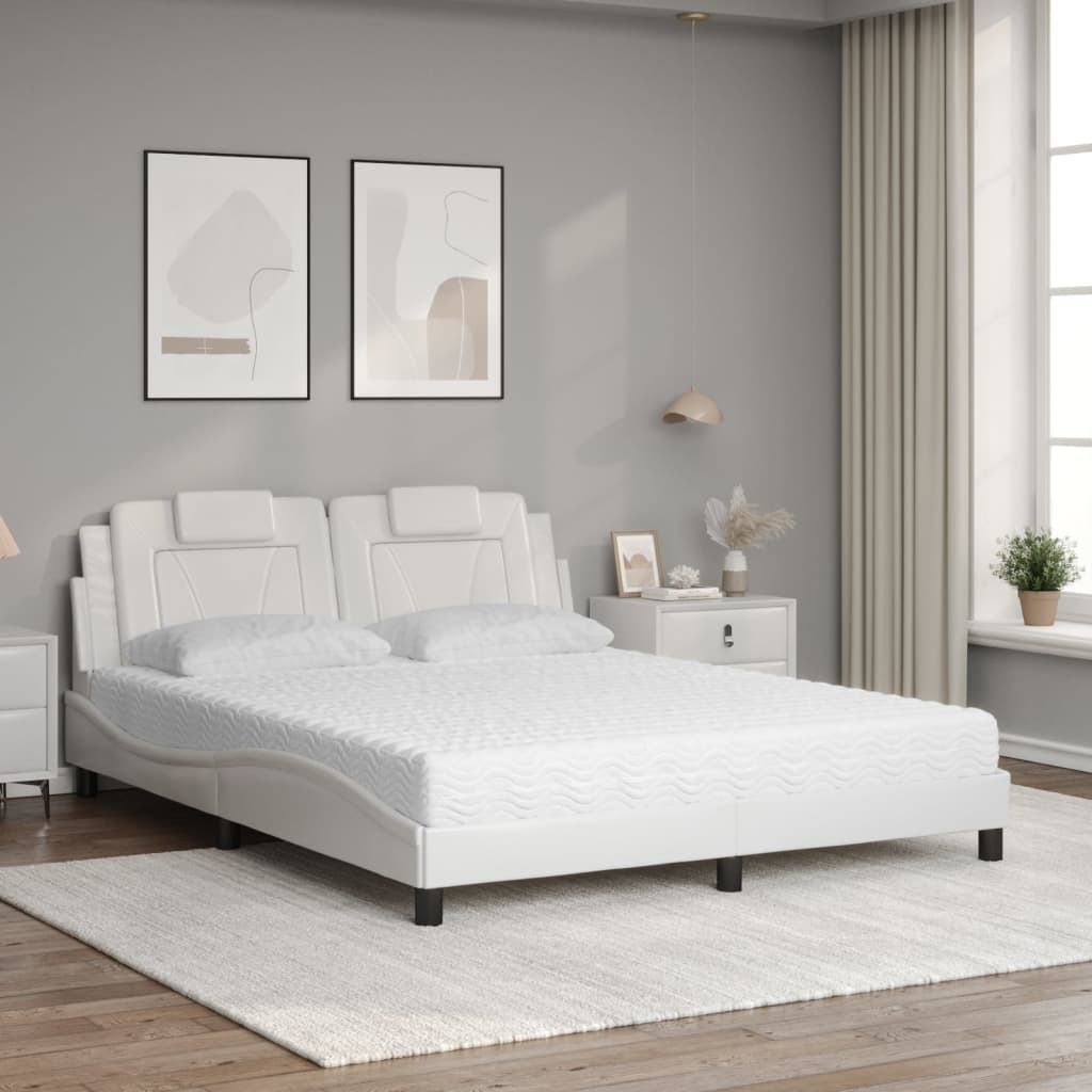 vidaXL Cama con colchón cuero sintético blanco 160x200 cm