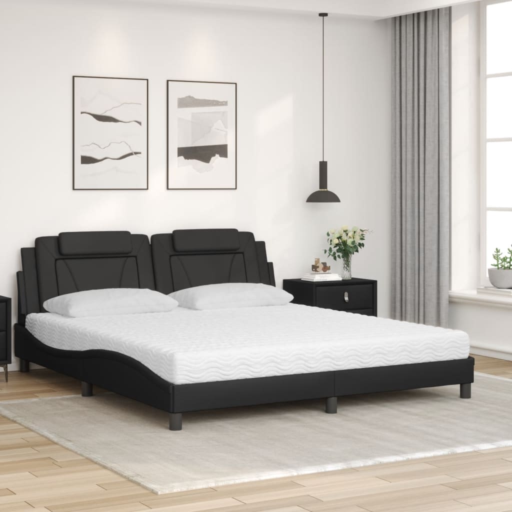 vidaXL Cama con colchón cuero sintético negro 180x200 cm