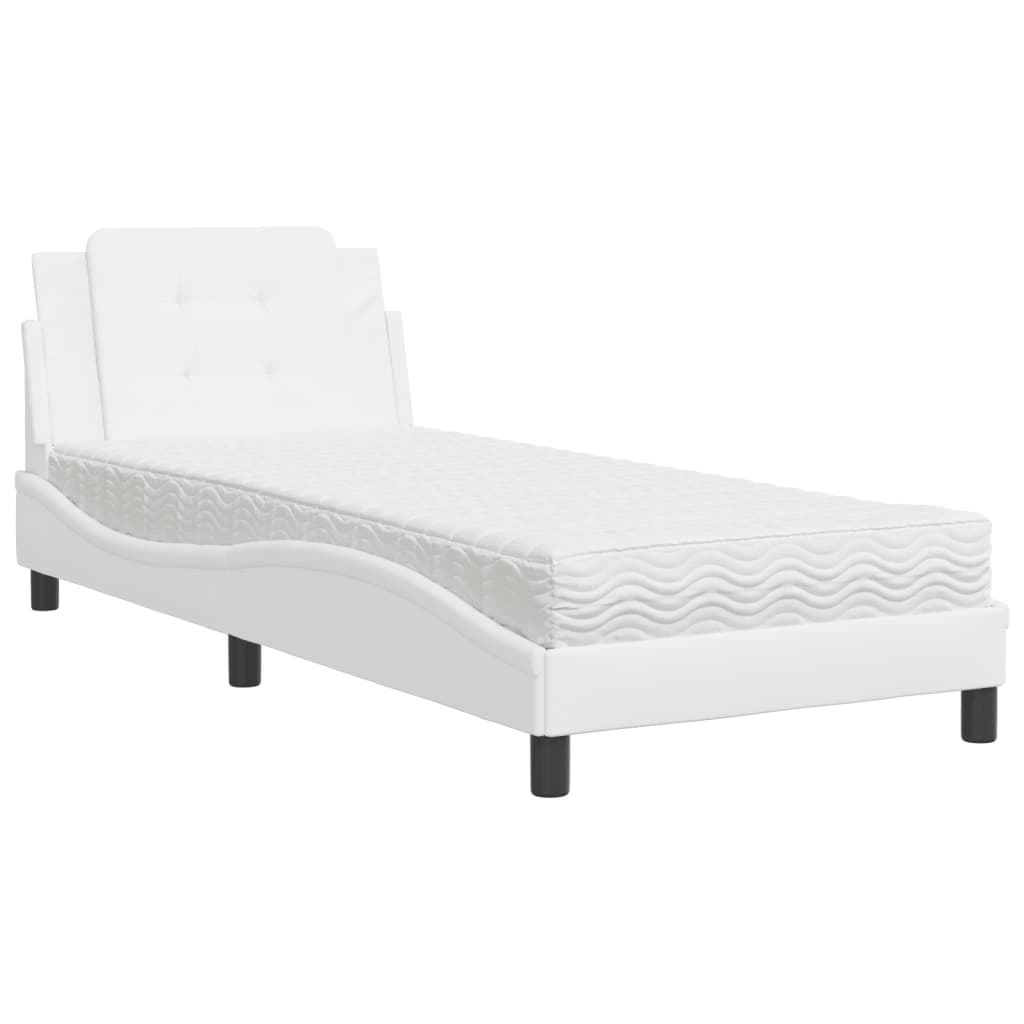 vidaXL Cama con colchón cuero sintético blanco 90x200 cm