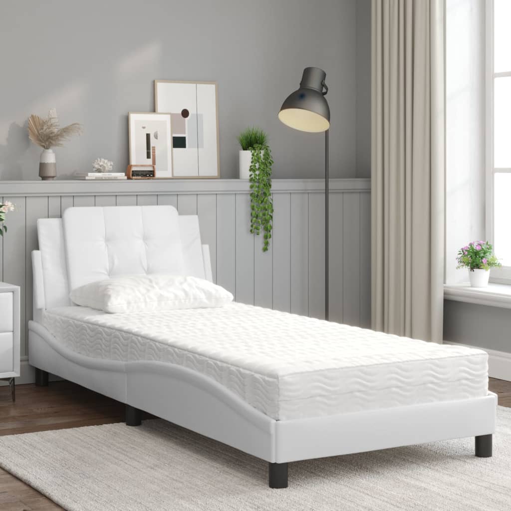 vidaXL Cama con colchón cuero sintético blanco 90x200 cm