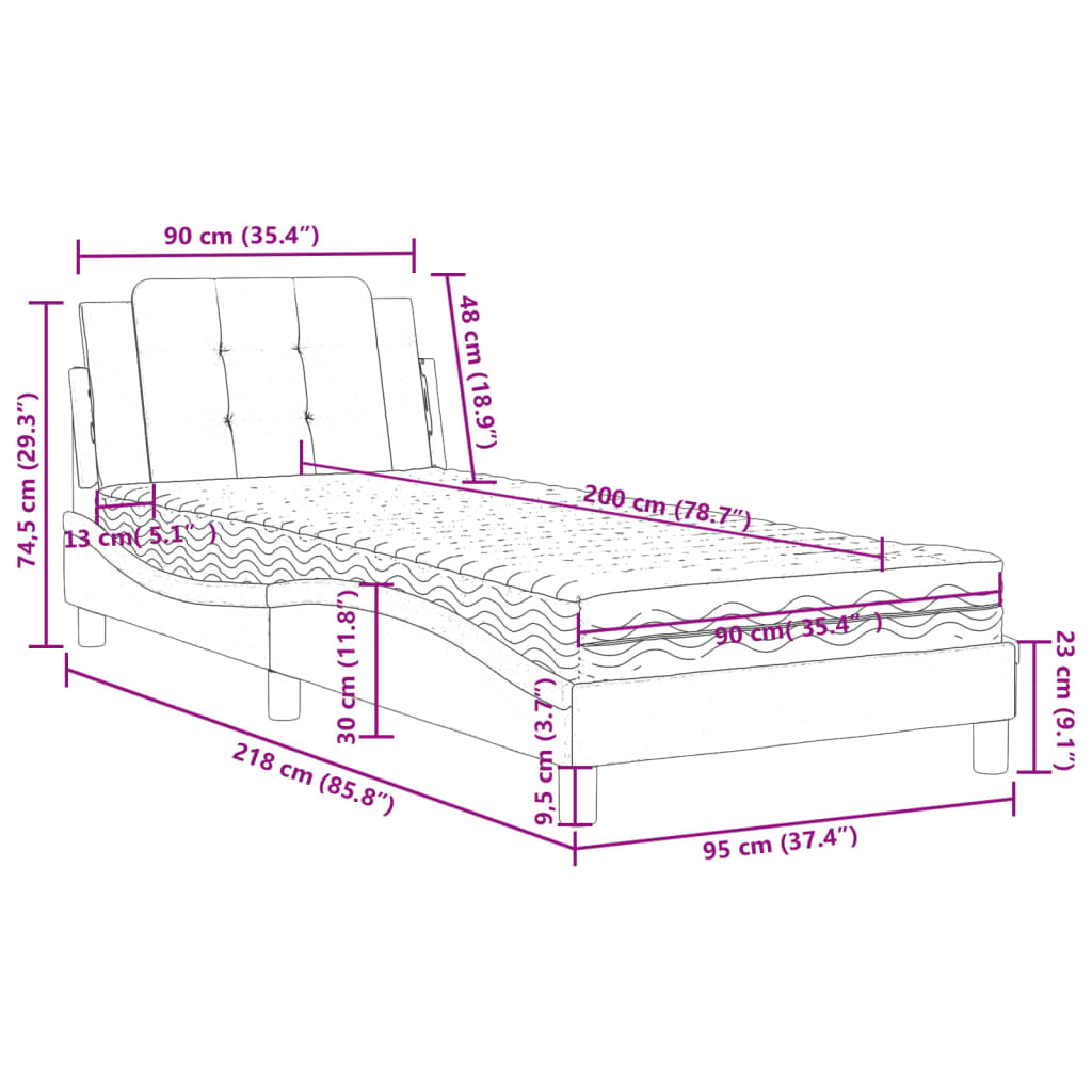 vidaXL Cama con colchón cuero sintético blanco 90x200 cm