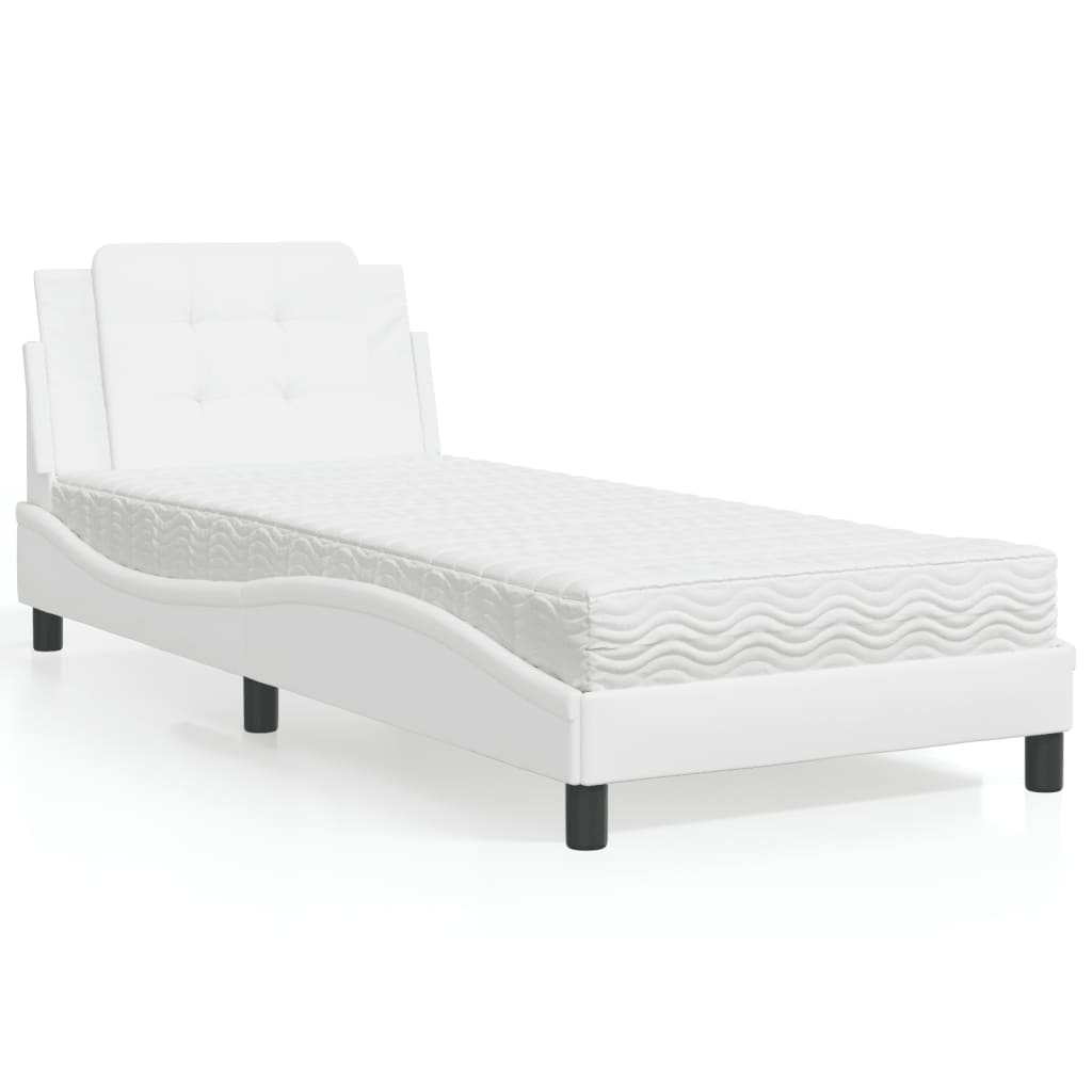 vidaXL Cama con colchón cuero sintético blanco 90x200 cm