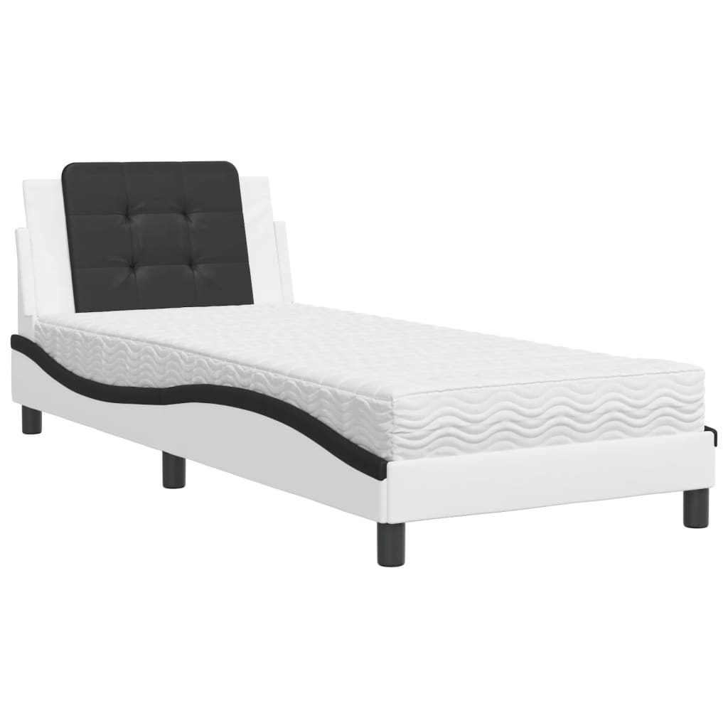 vidaXL Cama con colchón cuero sintético blanco y negro 100x200 cm