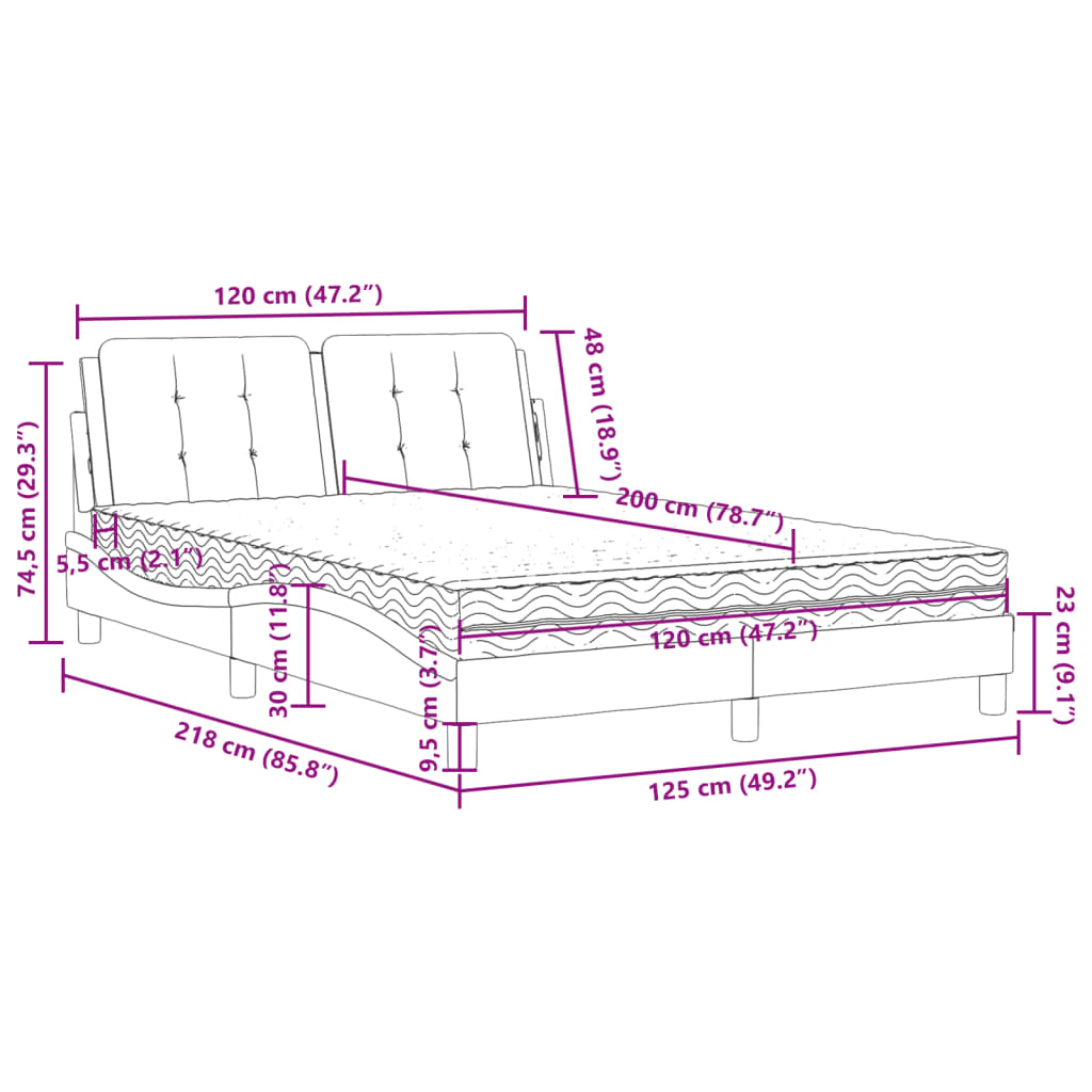 vidaXL Cama con colchón cuero sintético marrón 120x200 cm