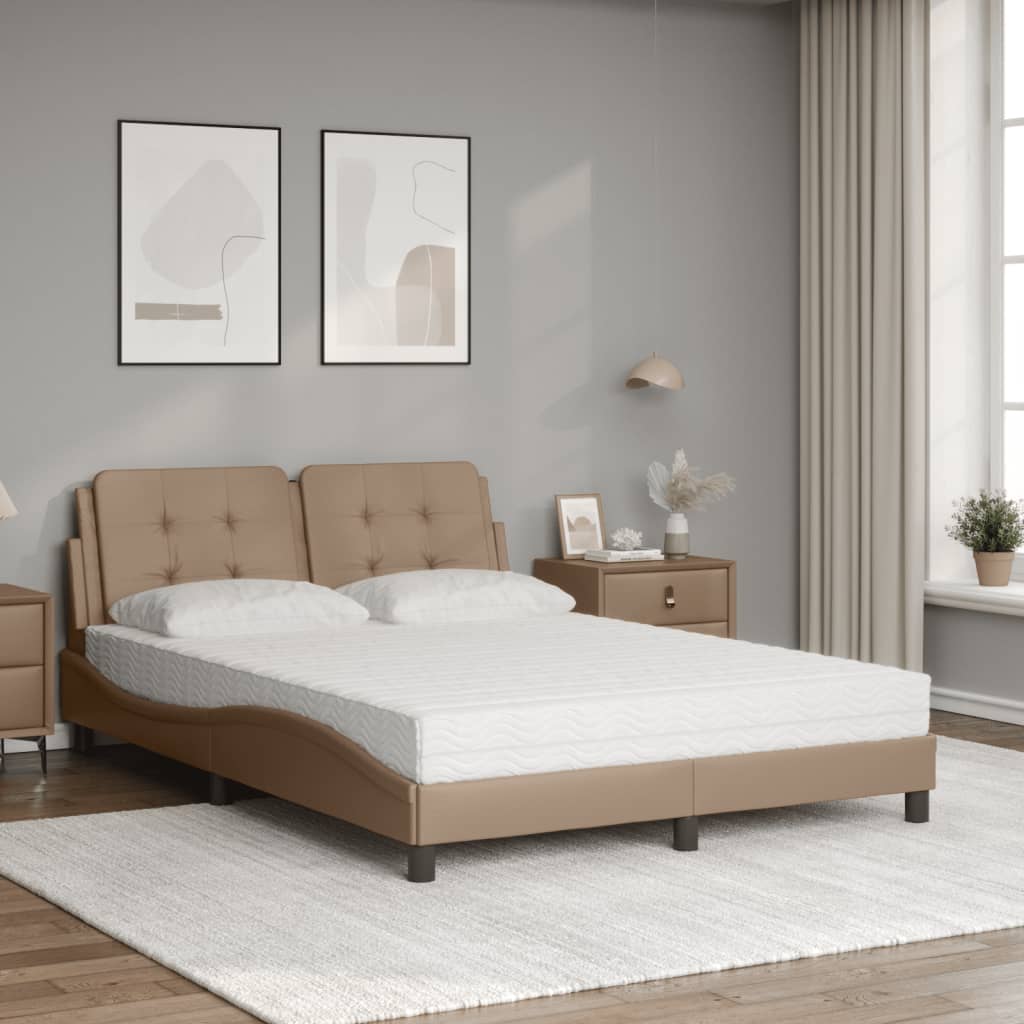 vidaXL Cama con colchón cuero sintético capuchino 120x200 cm