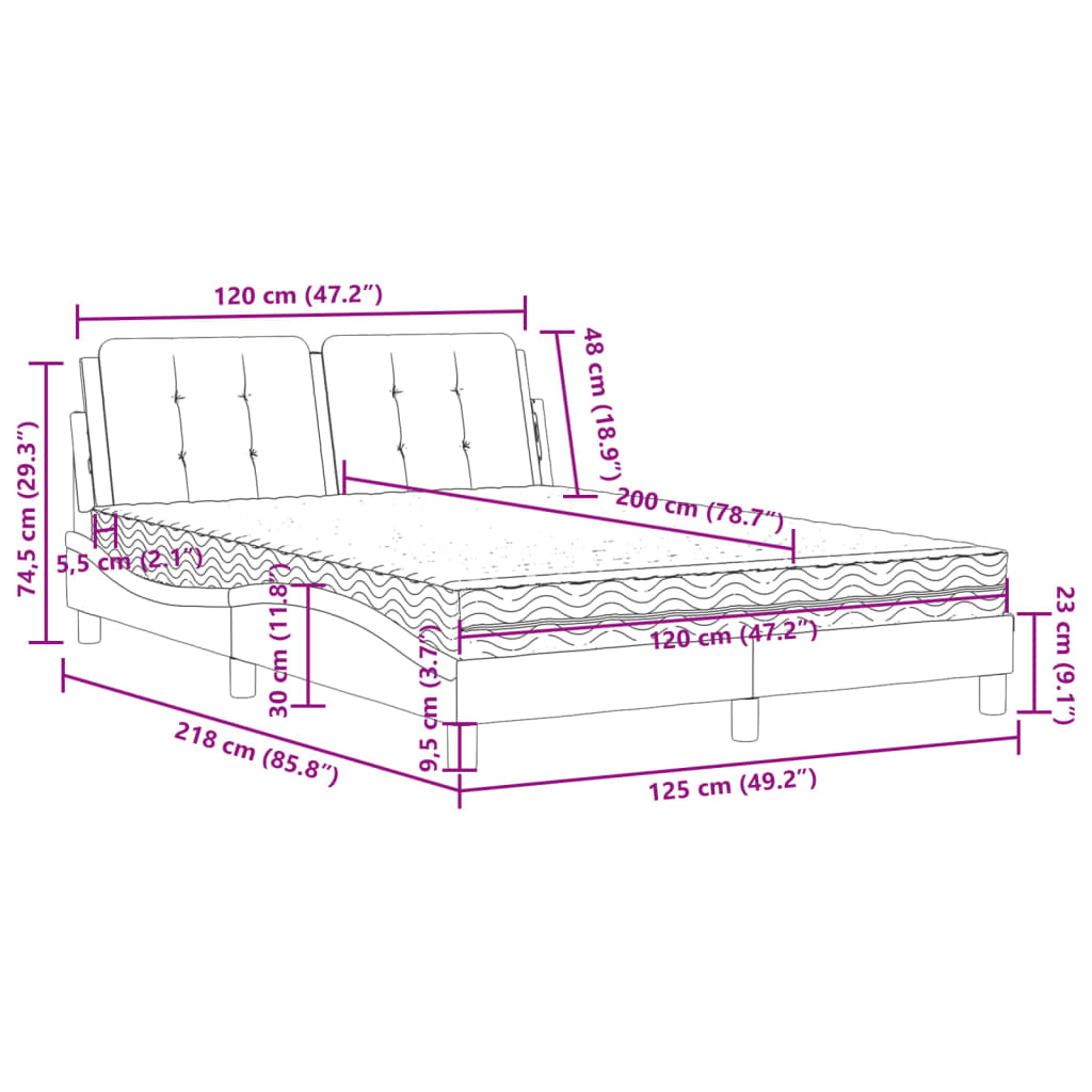 vidaXL Cama con colchón cuero sintético capuchino 120x200 cm