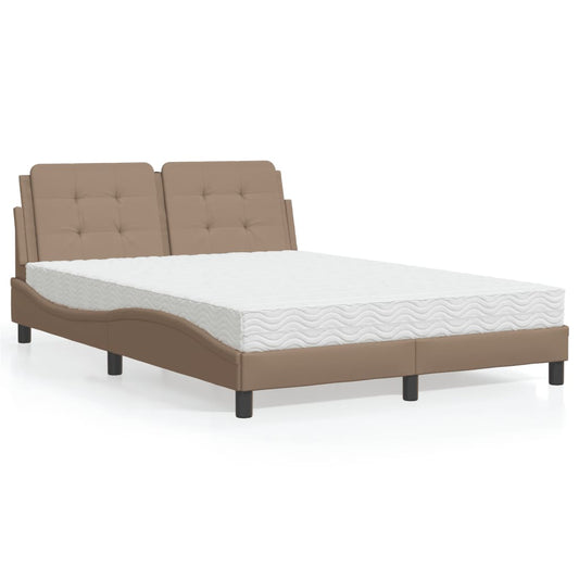 vidaXL Cama con colchón cuero sintético capuchino 120x200 cm