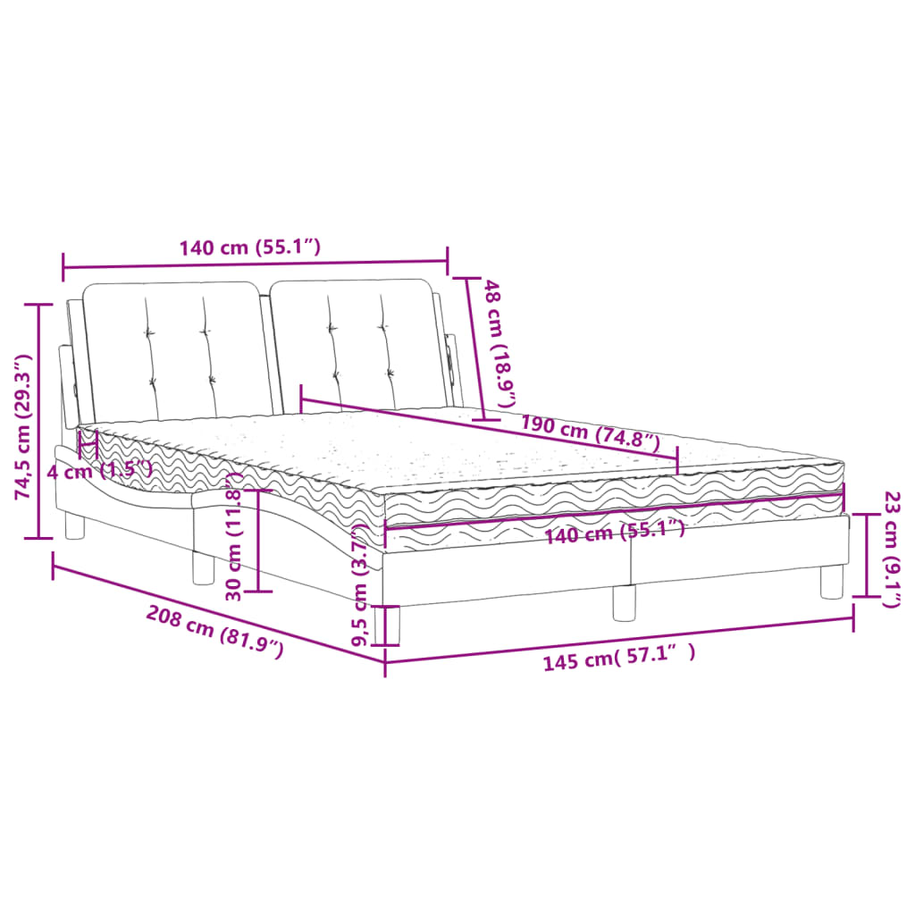 vidaXL Cama con colchón cuero sintético negro 140x190 cm