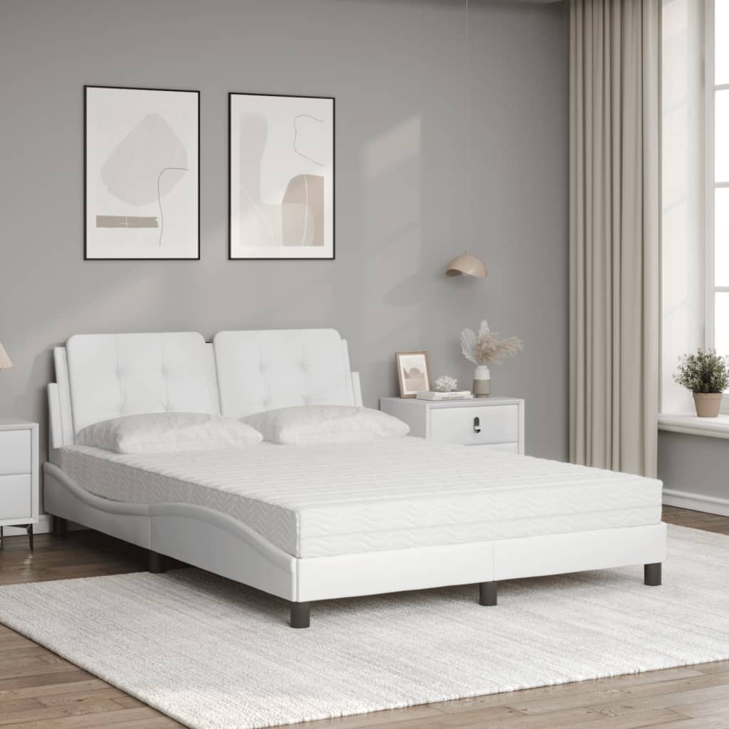 vidaXL Cama con colchón cuero sintético blanco 140x200 cm