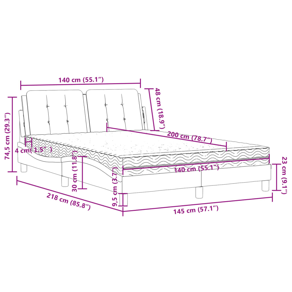 vidaXL Cama con colchón cuero sintético blanco 140x200 cm