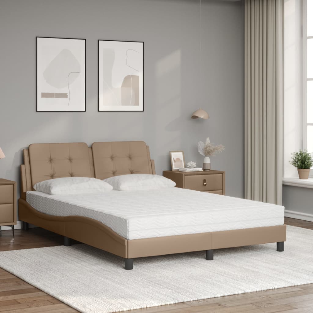 vidaXL Cama con colchón cuero sintético capuchino 140x200 cm