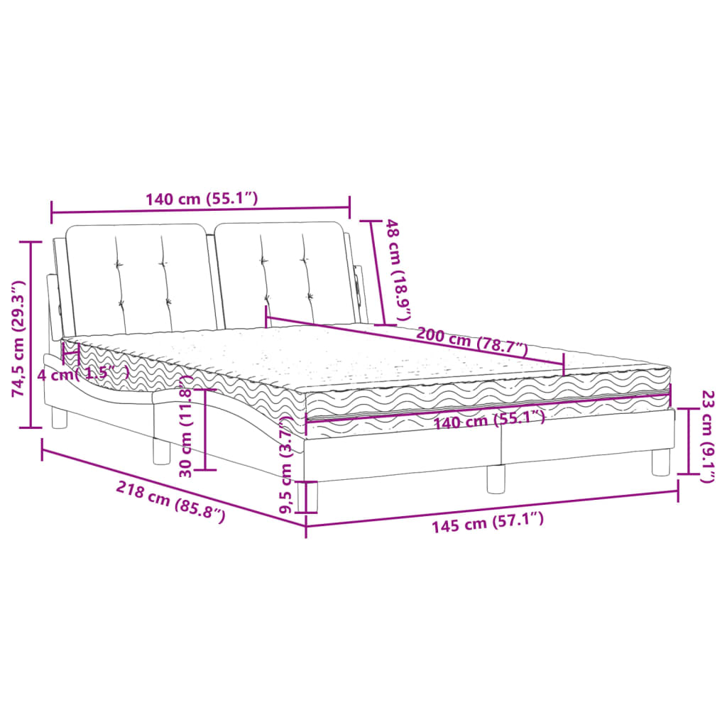 vidaXL Cama con colchón cuero sintético capuchino 140x200 cm