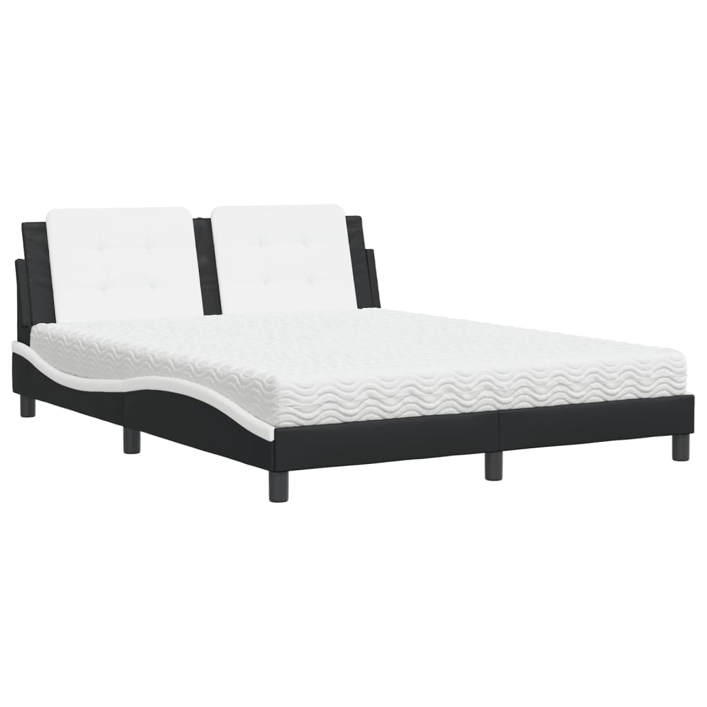 vidaXL Cama con colchón cuero sintético negro y blanco 160x200 cm