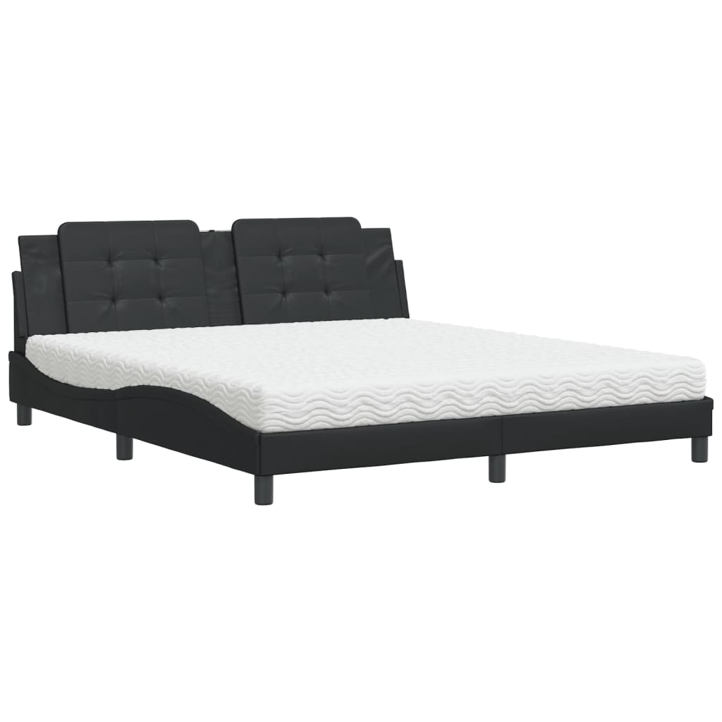 vidaXL Cama con colchón cuero sintético negro 180x200 cm