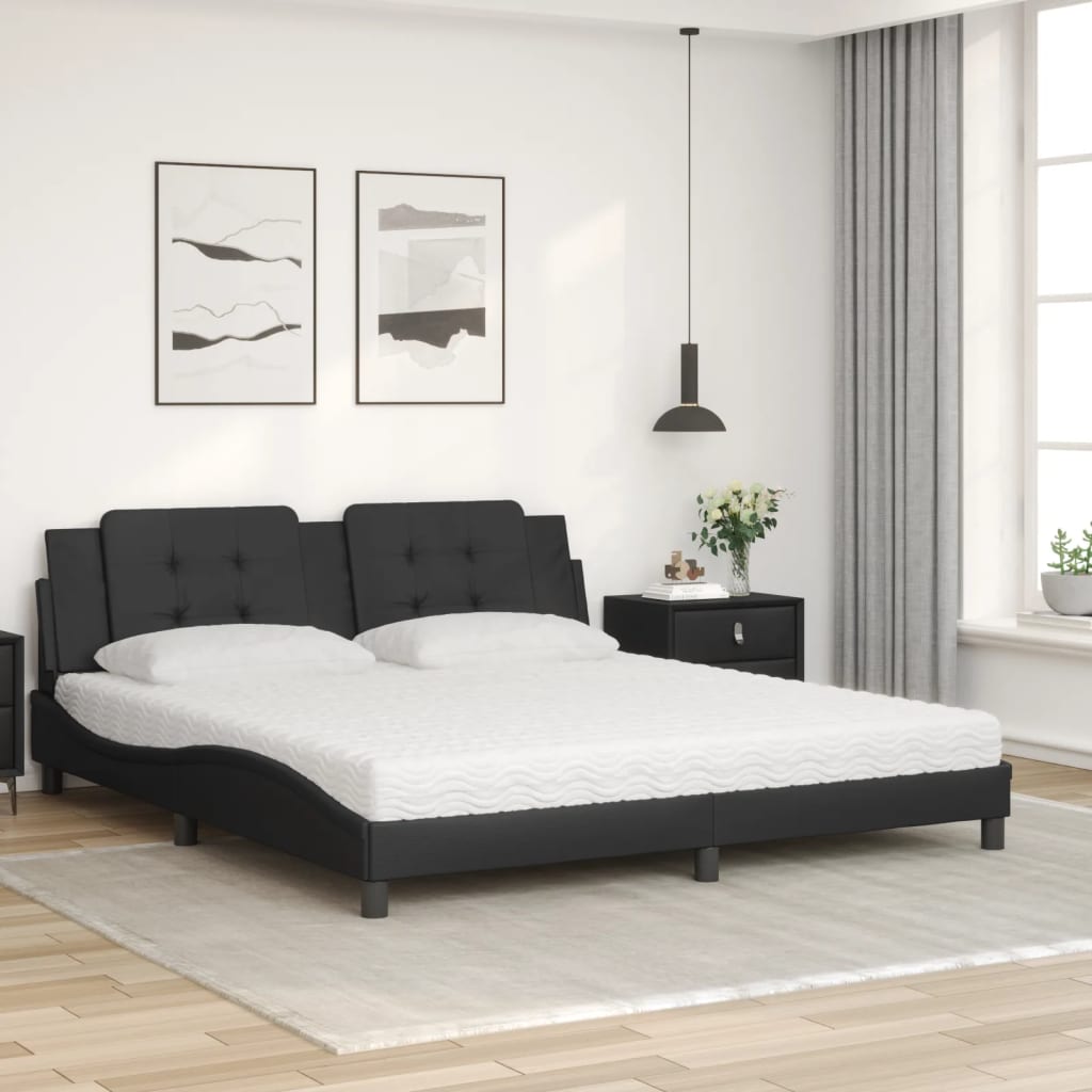 vidaXL Cama con colchón cuero sintético negro 180x200 cm