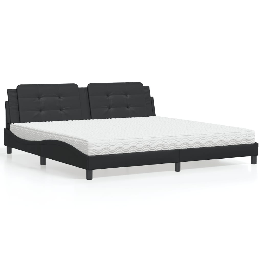 vidaXL Cama con colchón cuero sintético negro 200x200 cm