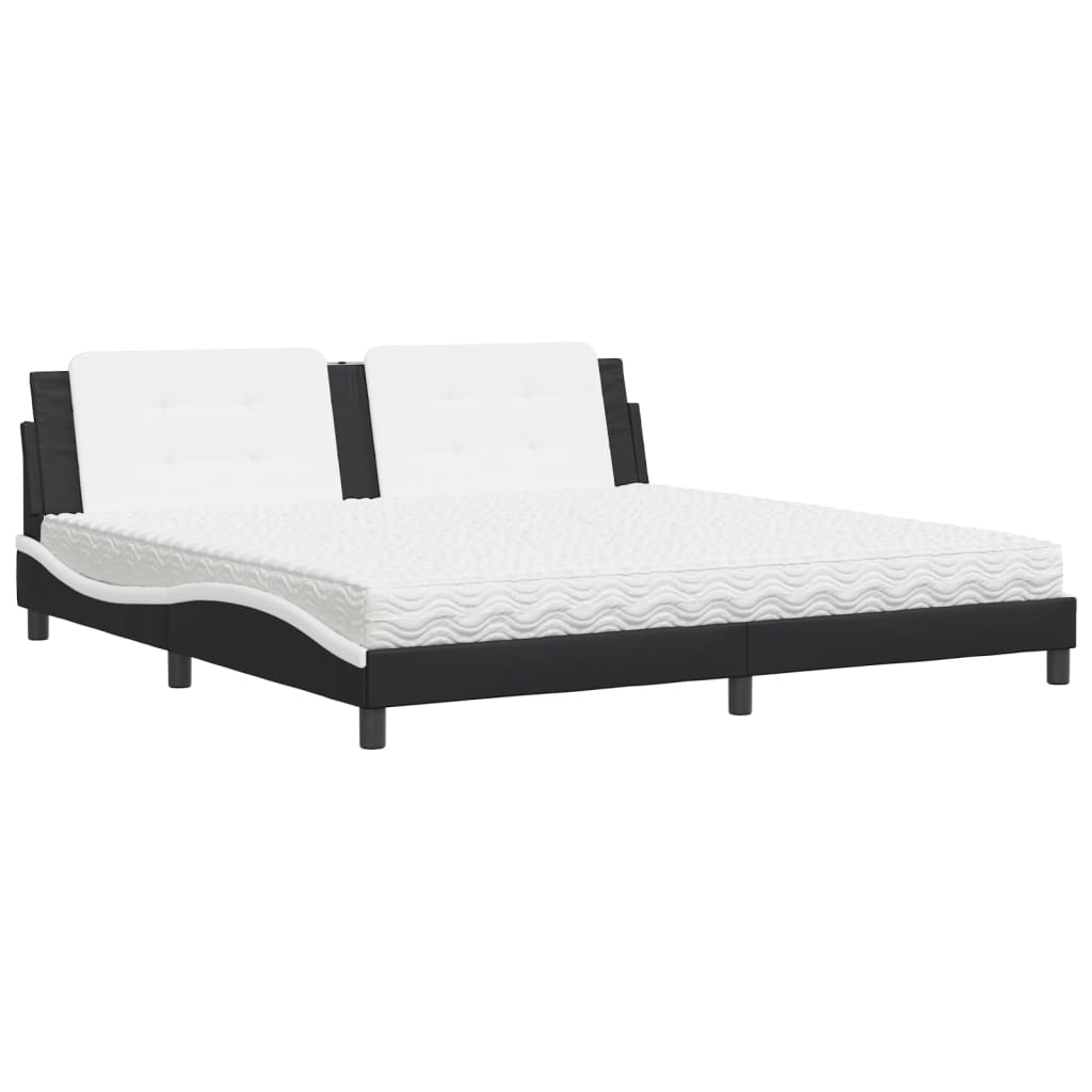 vidaXL Cama con colchón cuero sintético negro y blanco 200x200 cm