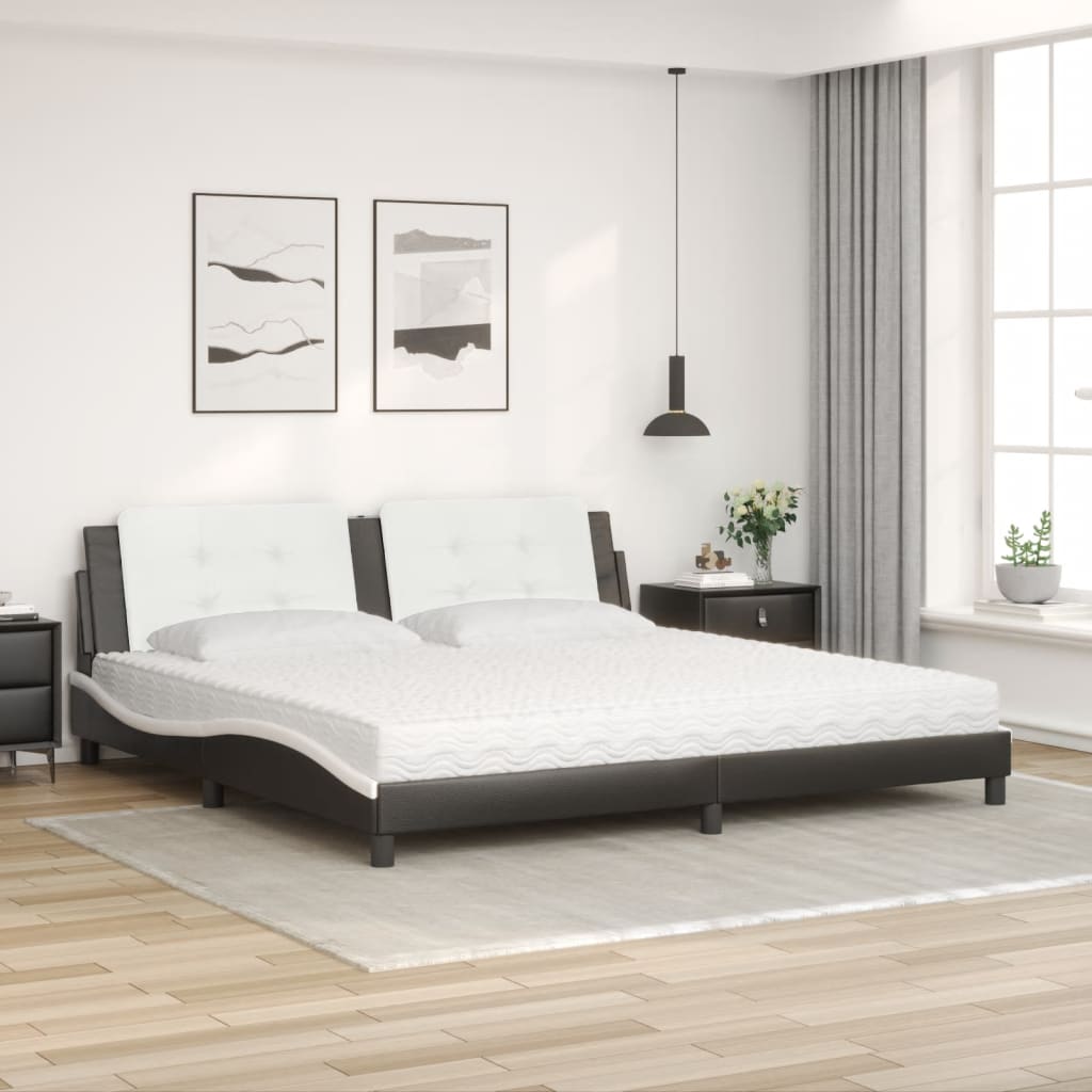 vidaXL Cama con colchón cuero sintético negro y blanco 200x200 cm