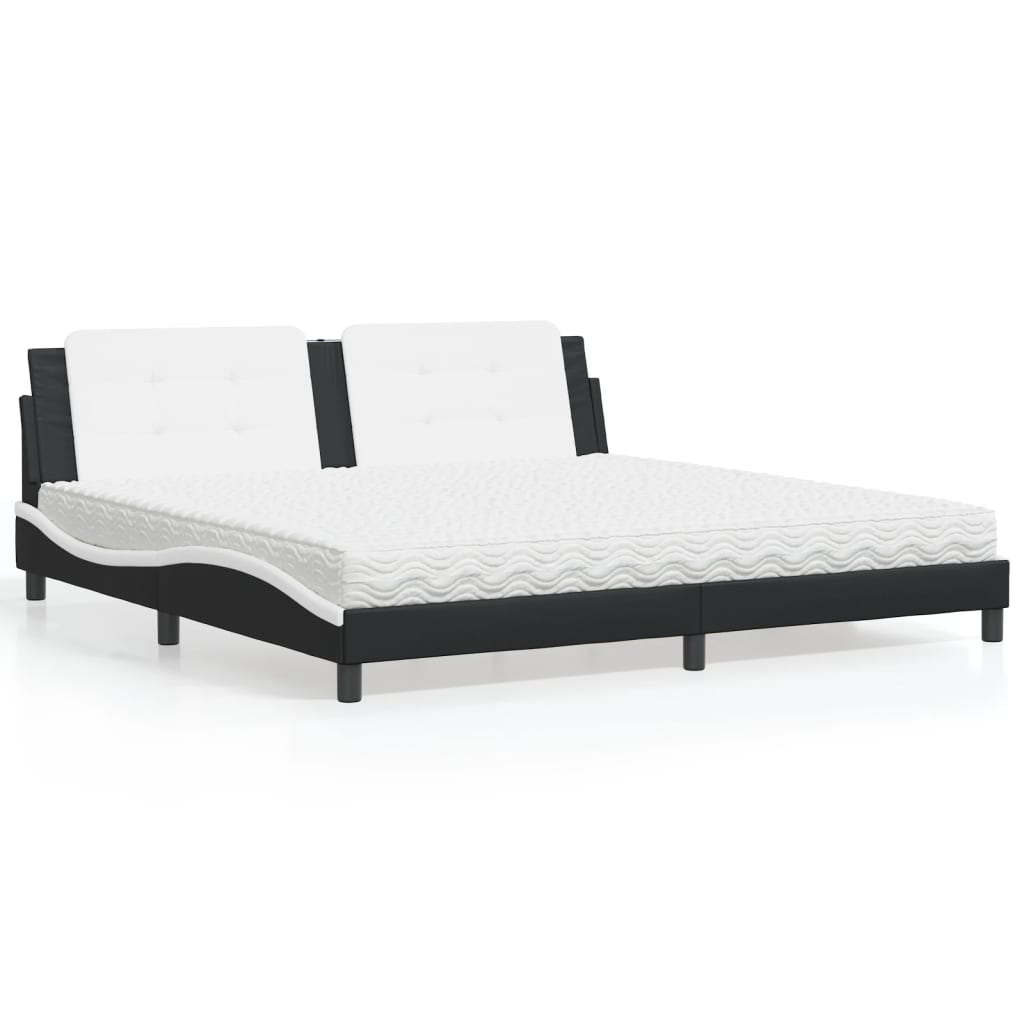 vidaXL Cama con colchón cuero sintético negro y blanco 200x200 cm