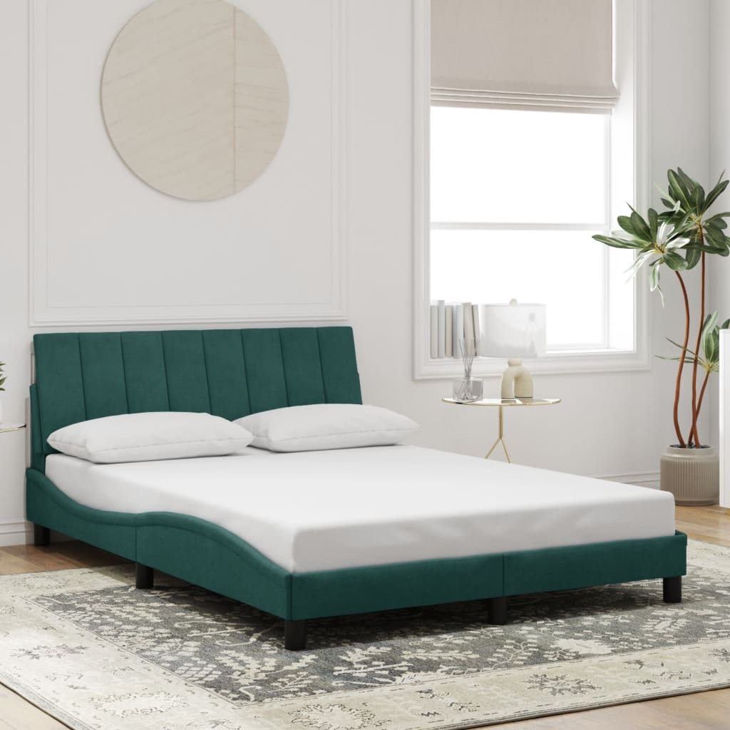 vidaXL Estructura de cama con luces terciopelo verde oscuro 140x200 cm