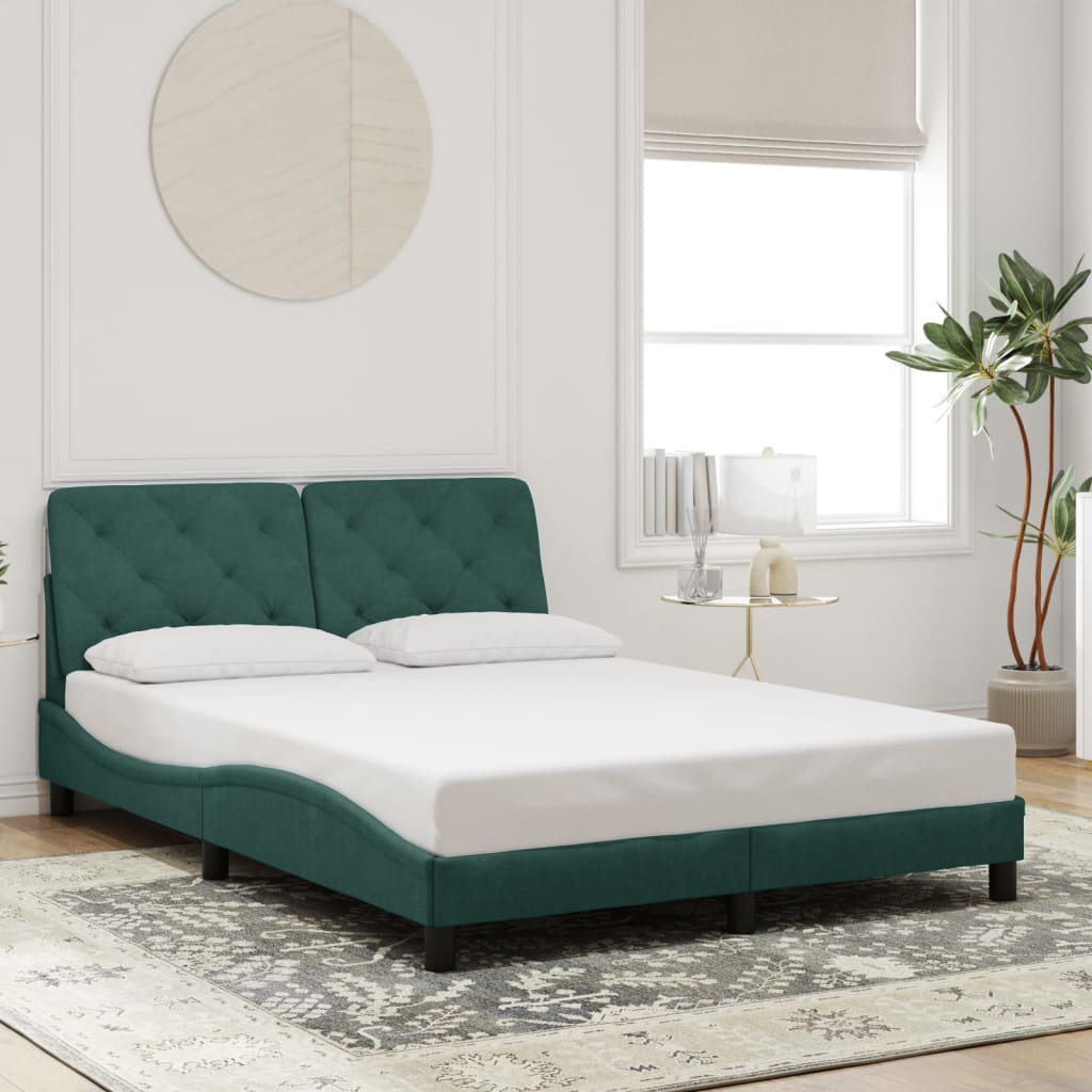 vidaXL Estructura de cama con luces terciopelo verde oscuro 140x200 cm